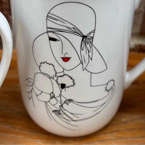Vintage 1985 Seymour Mann ART DECO Coffee Mugs Line Drawing Ladies Set Of 4 - Picture 5 of 10